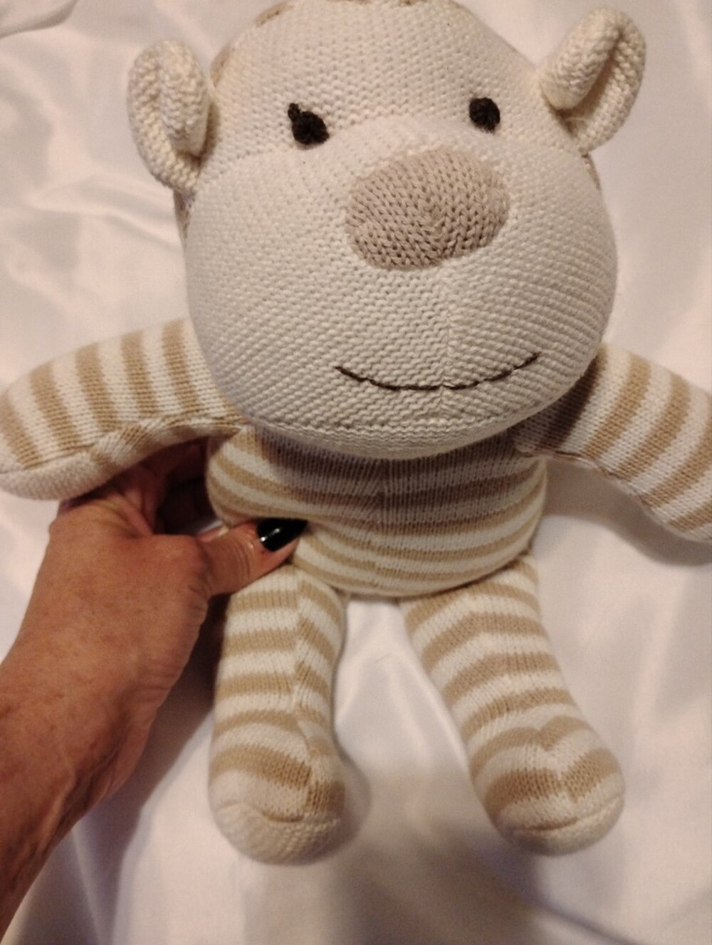 Striped Cream & White Plush Monkey Stuffed Animal - Soft Cuddly Toy